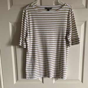 Ralph Lauren Gold and White Striped Short Sleeve Tee